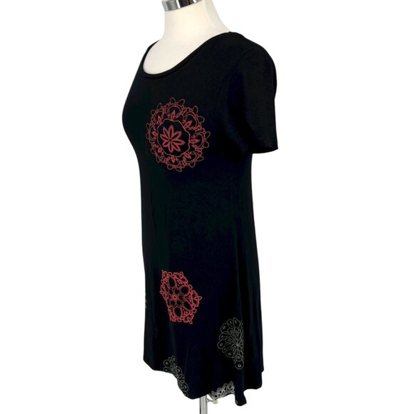 Desigual Black Short Sleeve Mandala Tunic Dress Red White Short Sleeve Size Smal - Picture 5 of 11
